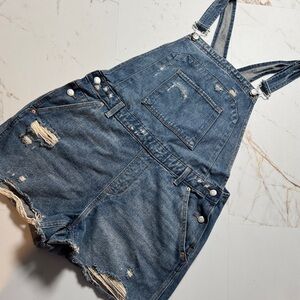 wild fable Distressed Denim Short Overalls in Medium Blue